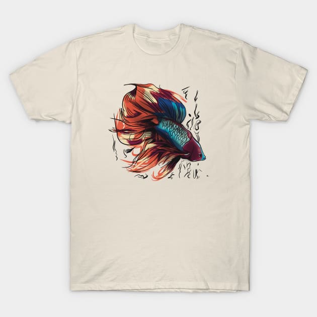 Beta Fish Illustration T-Shirt by EzekRenne